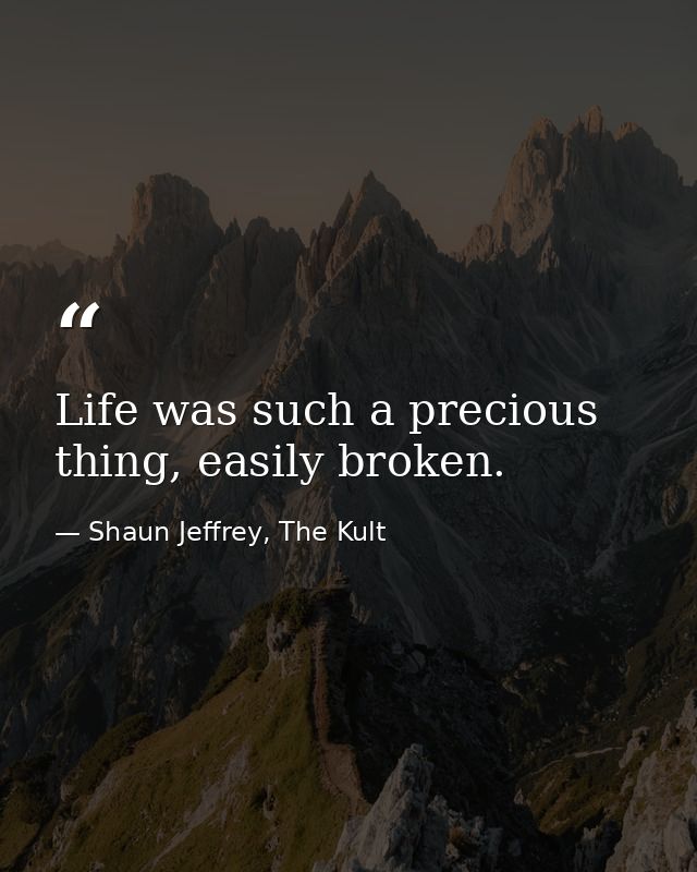 Life was such a precious thing, easily broken. — Shaun Jeffrey, The Kult