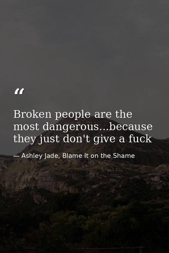 Broken people are the most dangerous...because they just don't give a fuck — Ashley Jade, Blame It on the Shame
