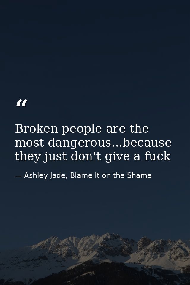 Broken people are the most dangerous...because they just don't give a fuck — Ashley Jade, Blame It on the Shame