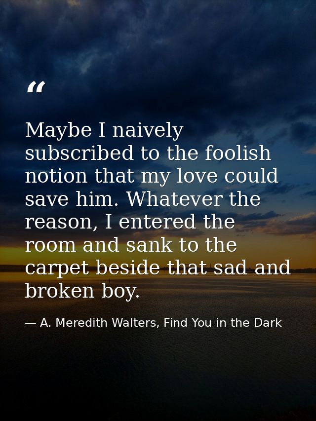 Maybe I naively subscribed to the foolish notion that my love could save him. Whatever the reason, I entered the room an — A. Meredith Walters, Find You in the Dark