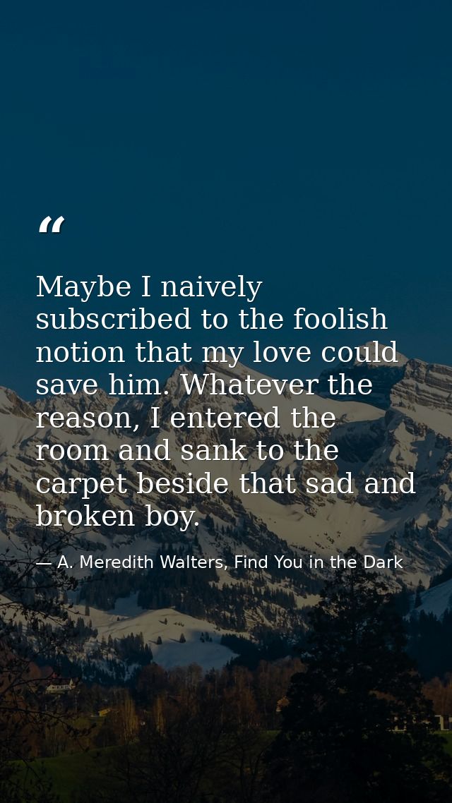 Maybe I naively subscribed to the foolish notion that my love could save him. Whatever the reason, I entered the room an — A. Meredith Walters, Find You in the Dark