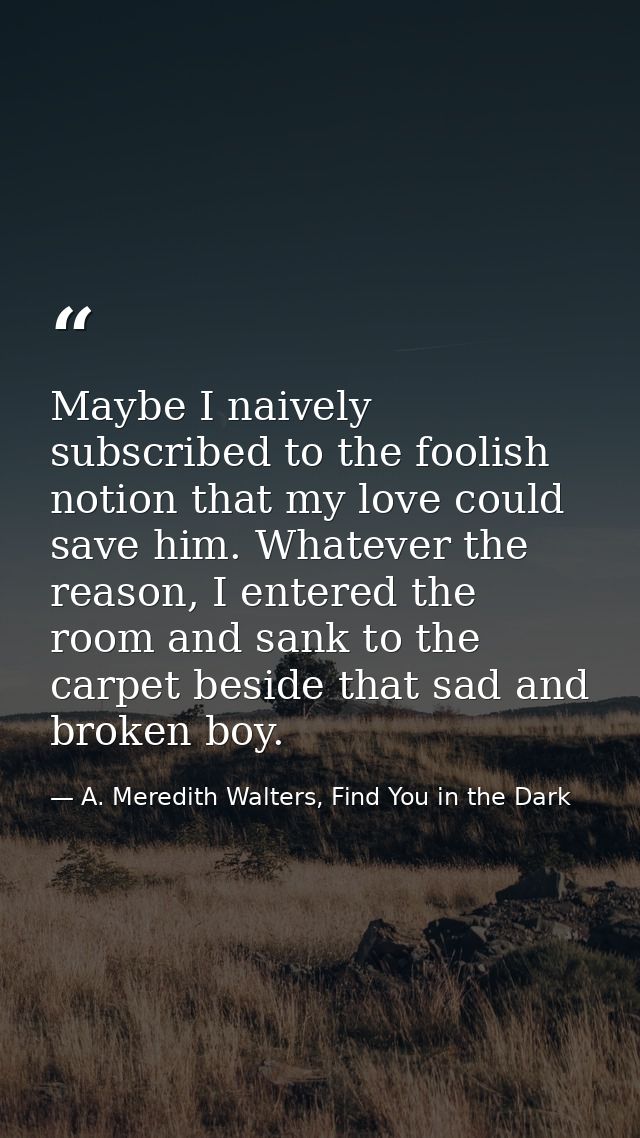 Maybe I naively subscribed to the foolish notion that my love could save him. Whatever the reason, I entered the room an — A. Meredith Walters, Find You in the Dark