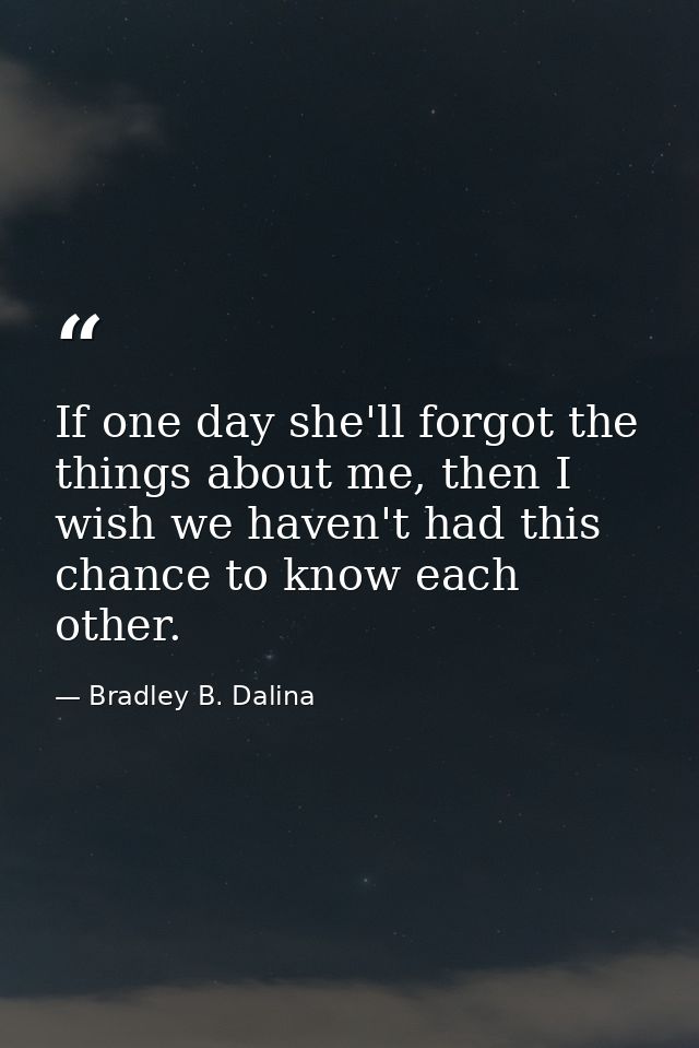 If one day she'll forgot the things about me, then I wish we haven't had this chance to know each other. — Bradley B. Dalina
