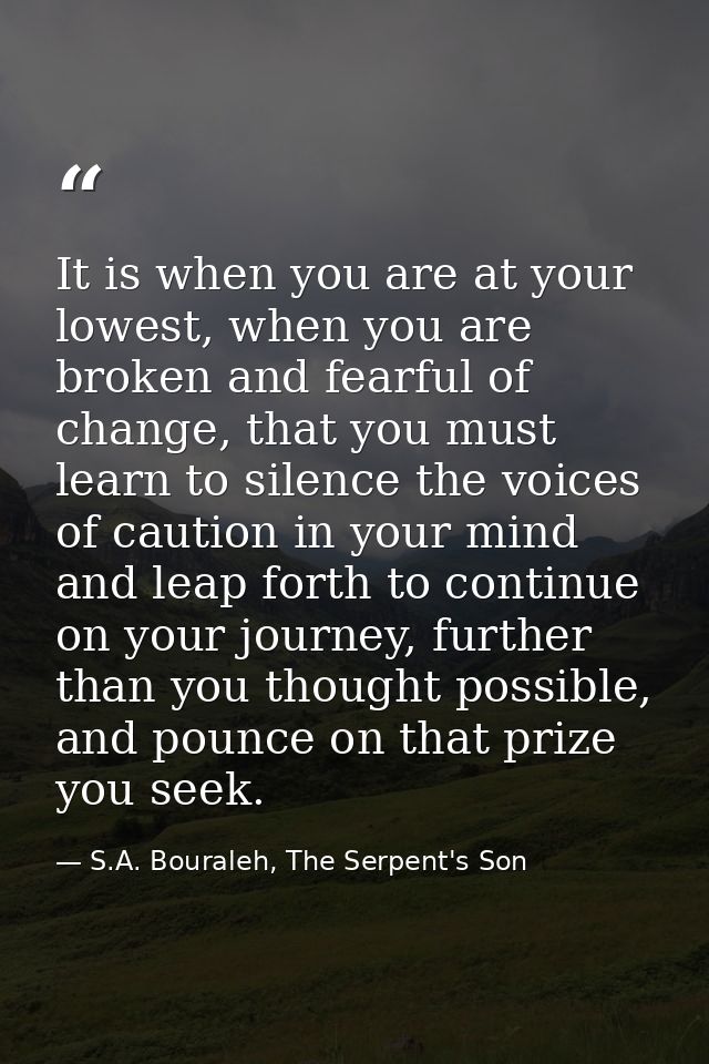 It is when you are at your lowest, when you are broken and fearful of change, that you must learn to silence the voices  — S.A. Bouraleh, The Serpent's Son