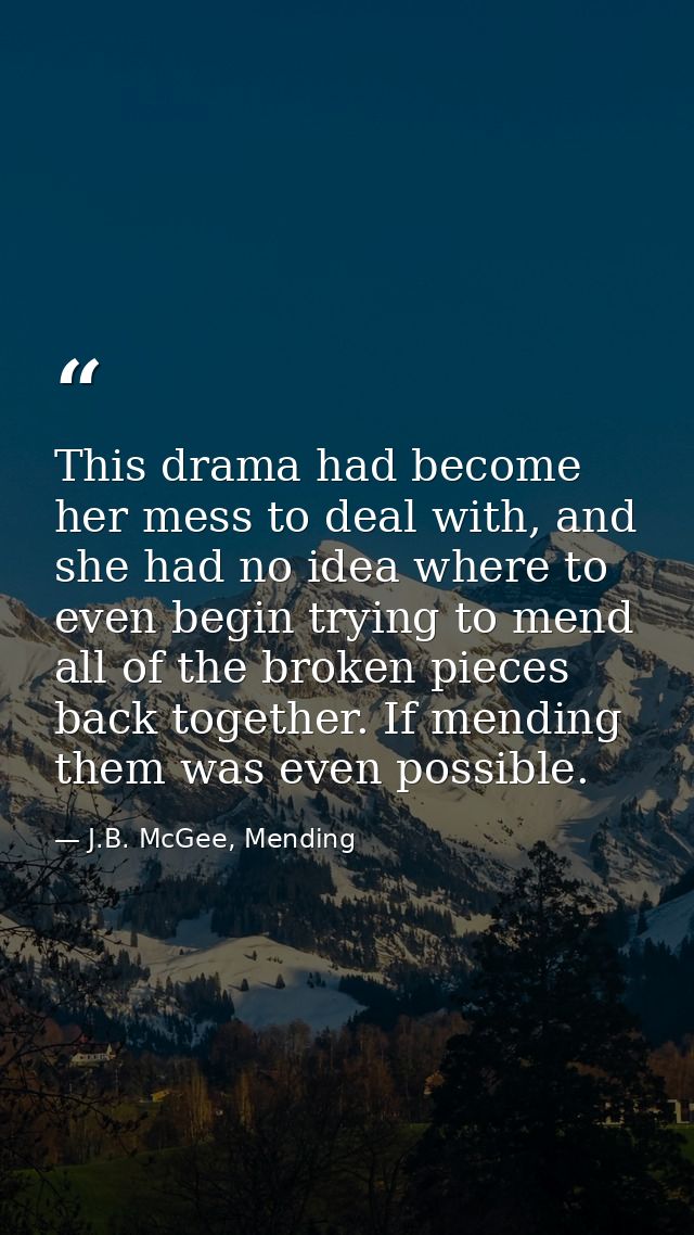 This drama had become her mess to deal with, and she had no idea where to even begin trying to mend all of the broken pi — J.B. McGee, Mending