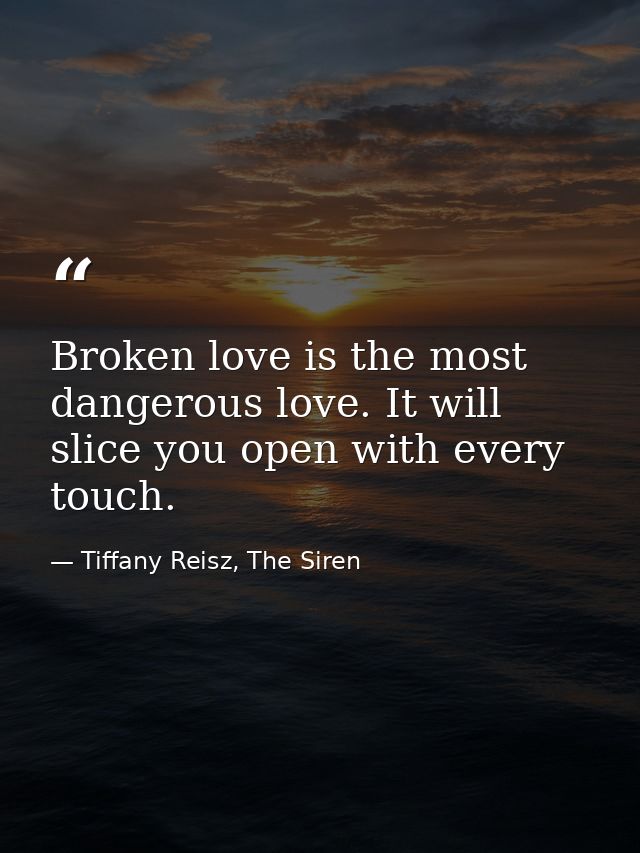 Broken love is the most dangerous love. It will slice you open with every touch. — Tiffany Reisz, The Siren