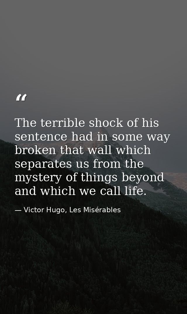 The terrible shock of his sentence had in some way broken that wall which separates us from the mystery of things beyond — Victor Hugo, Les Misérables