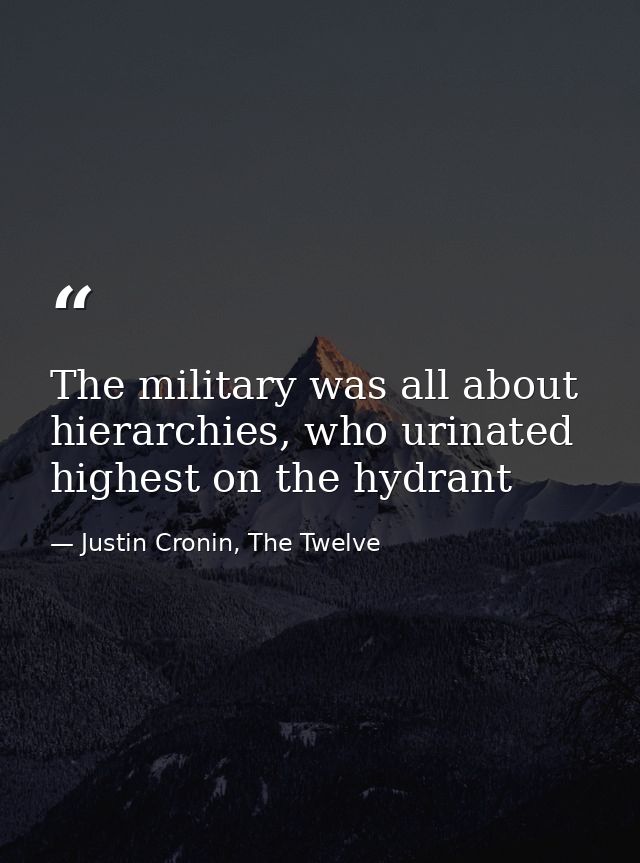 The military was all about hierarchies, who urinated highest on the hydrant — Justin Cronin, The Twelve