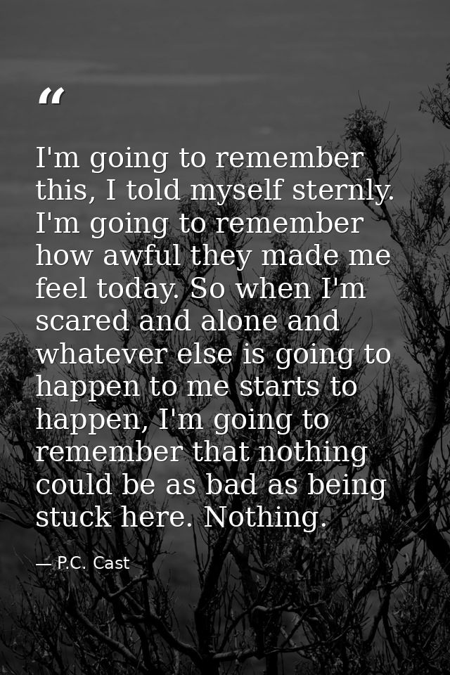 I'm going to remember this, I told myself sternly. I'm going to remember how awful they made me feel today. So when I'm  — P.C. Cast