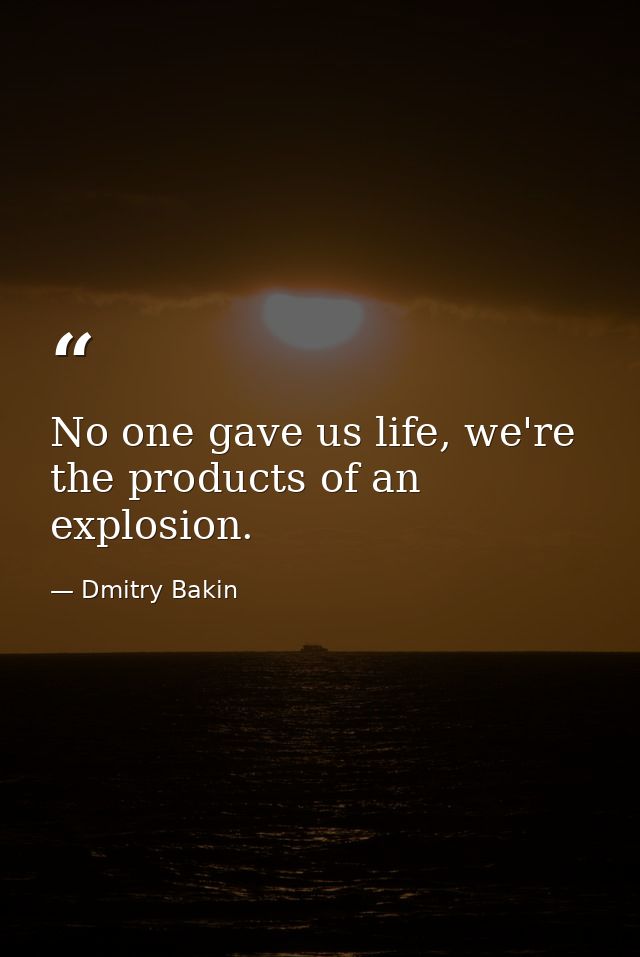 No one gave us life, we're the products of an explosion. — Dmitry Bakin