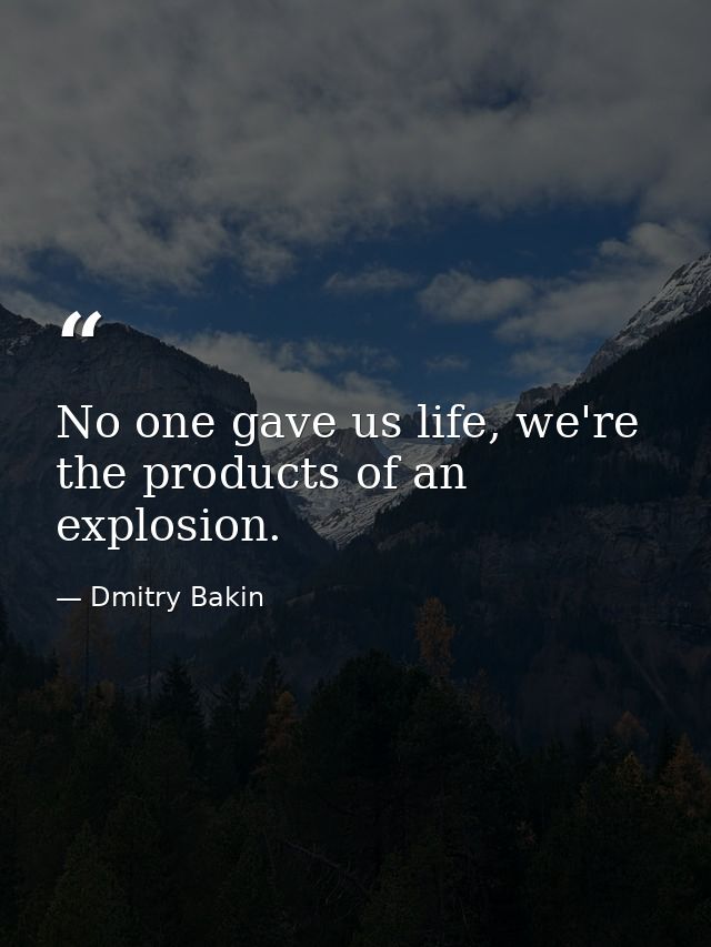 No one gave us life, we're the products of an explosion. — Dmitry Bakin