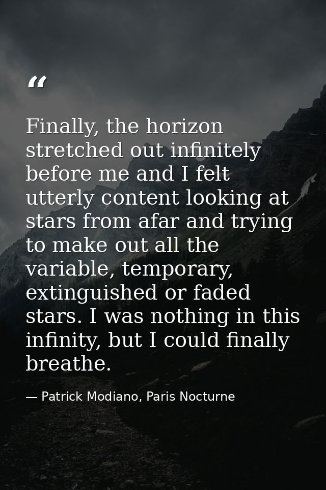 Finally, the horizon stretched out infinitely before me and I felt utterly content looking at stars from afar and trying — Patrick Modiano, Paris Nocturne