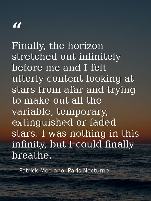 Finally, the horizon stretched out infinitely before me and I felt utterly content looking at stars from afar and trying — Patrick Modiano, Paris Nocturne