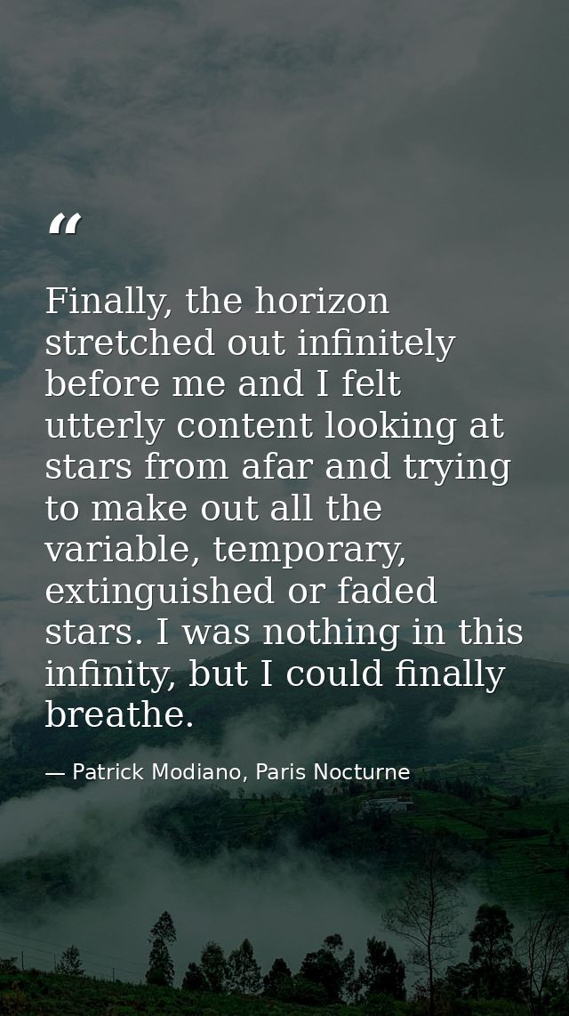 Finally, the horizon stretched out infinitely before me and I felt utterly content looking at stars from afar and trying — Patrick Modiano, Paris Nocturne