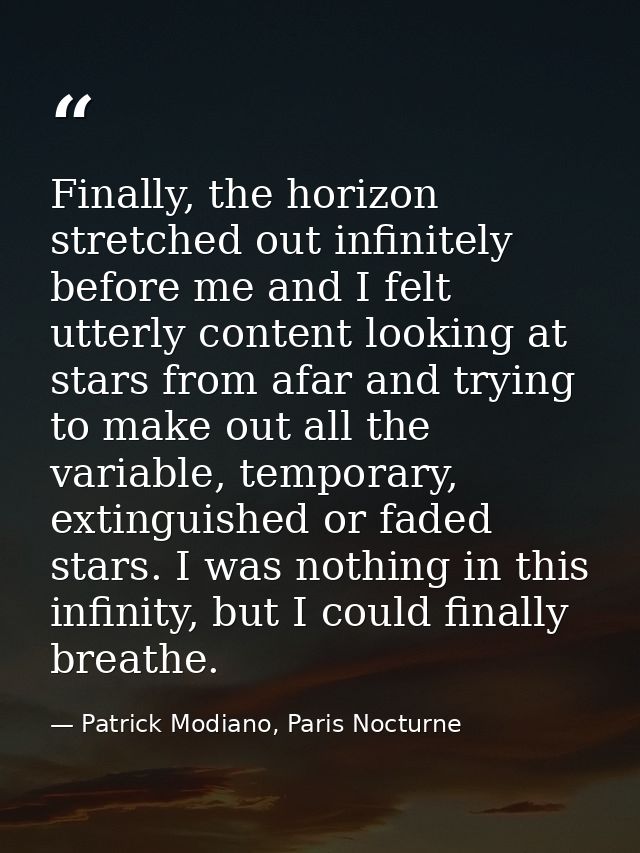 Finally, the horizon stretched out infinitely before me and I felt utterly content looking at stars from afar and trying — Patrick Modiano, Paris Nocturne