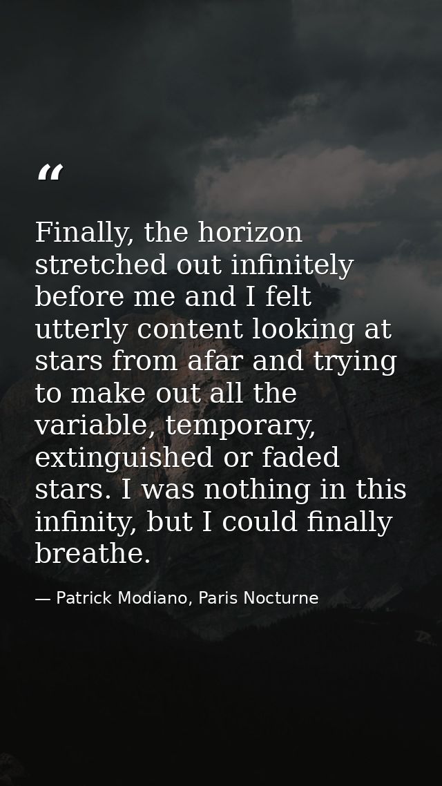 Finally, the horizon stretched out infinitely before me and I felt utterly content looking at stars from afar and trying — Patrick Modiano, Paris Nocturne