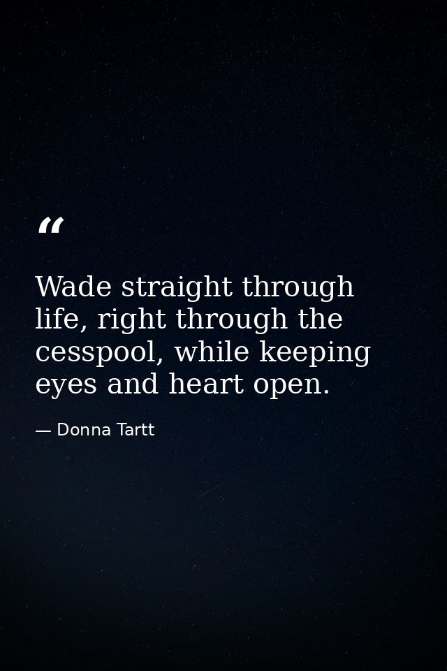 Wade straight through life, right through the cesspool, while keeping eyes and heart open. — Donna Tartt