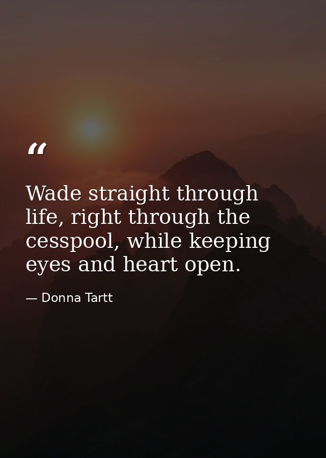 Wade straight through life, right through the cesspool, while keeping eyes and heart open. — Donna Tartt