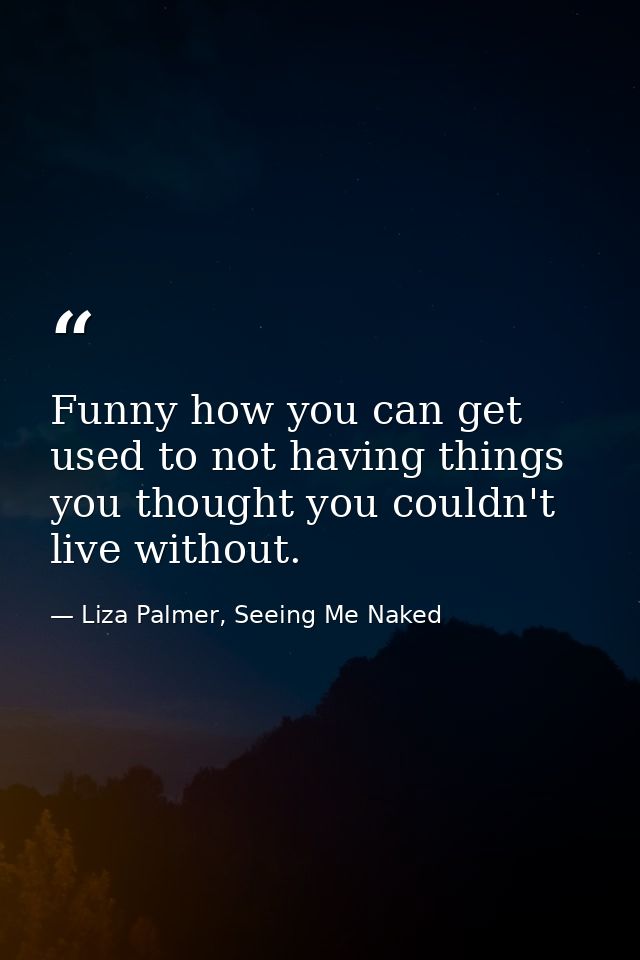 Funny how you can get used to not having things you thought you couldn't live without. — Liza Palmer, Seeing Me Naked