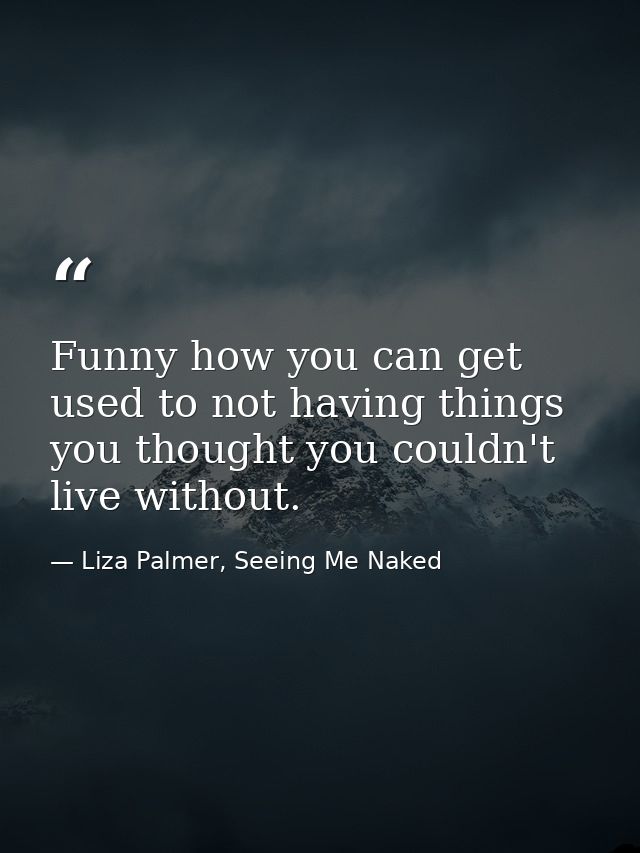 Funny how you can get used to not having things you thought you couldn't live without. — Liza Palmer, Seeing Me Naked