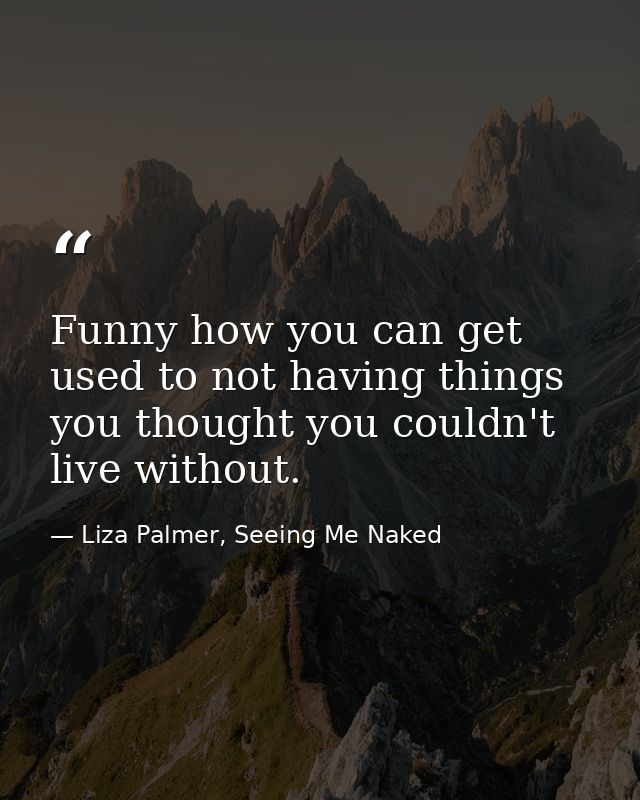 Funny how you can get used to not having things you thought you couldn't live without. — Liza Palmer, Seeing Me Naked