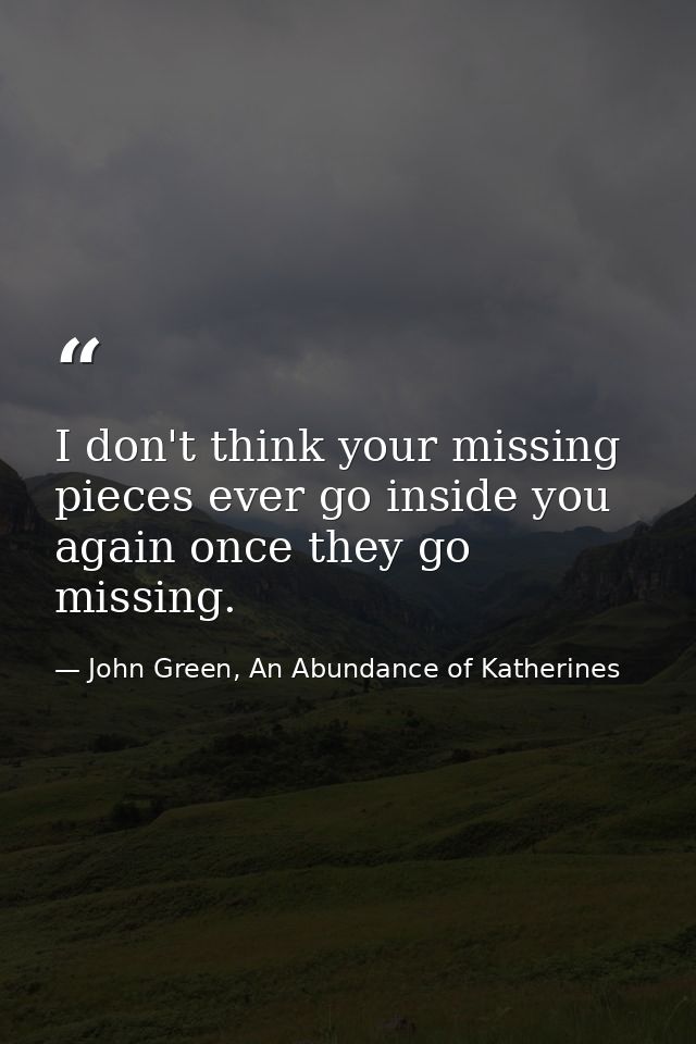 I don't think your missing pieces ever go inside you again once they go missing. — John Green, An Abundance of Katherines