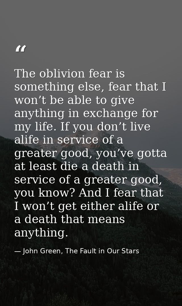 The oblivion fear is something else, fear that I won’t be able to give anything in exchange for my life. If you don’t li — John Green, The Fault in Our Stars