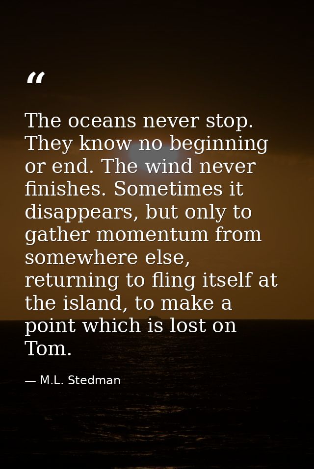 The oceans never stop. They know no beginning or end. The wind never finishes. Sometimes it disappears, but only to gath — M.L. Stedman