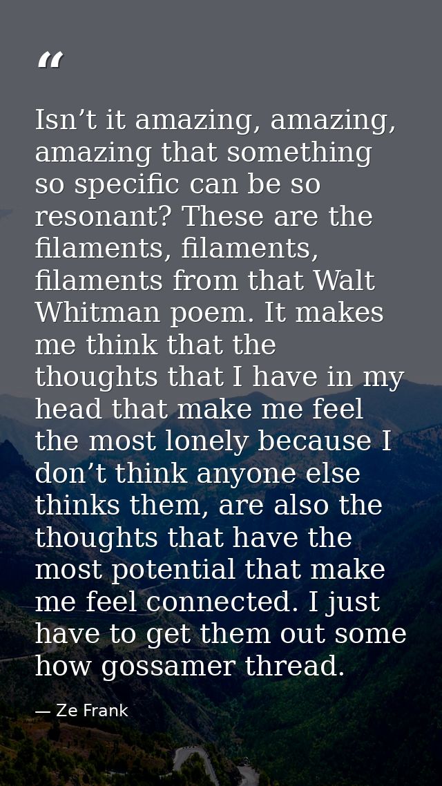 Isn’t it amazing, amazing, amazing that something so specific can be so resonant? These are the filaments, filaments, fi — Ze Frank