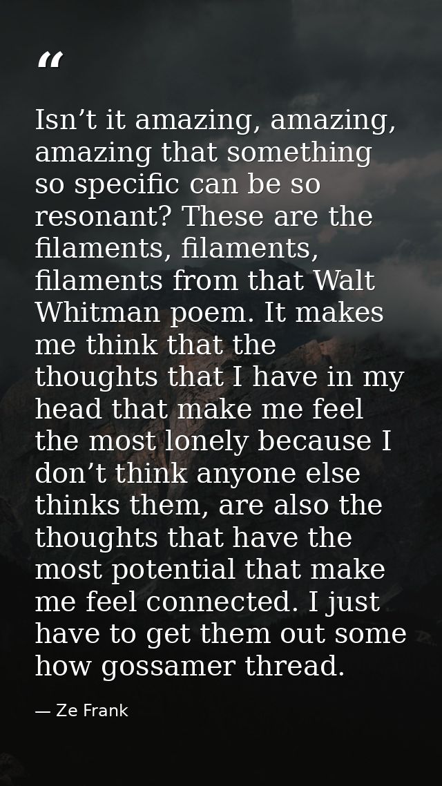 Isn’t it amazing, amazing, amazing that something so specific can be so resonant? These are the filaments, filaments, fi — Ze Frank