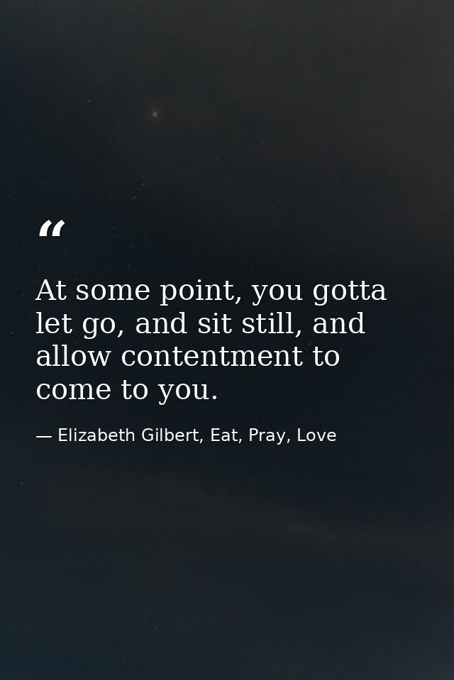 At some point, you gotta let go, and sit still, and allow contentment to come to you. — Elizabeth Gilbert, Eat, Pray, Love
