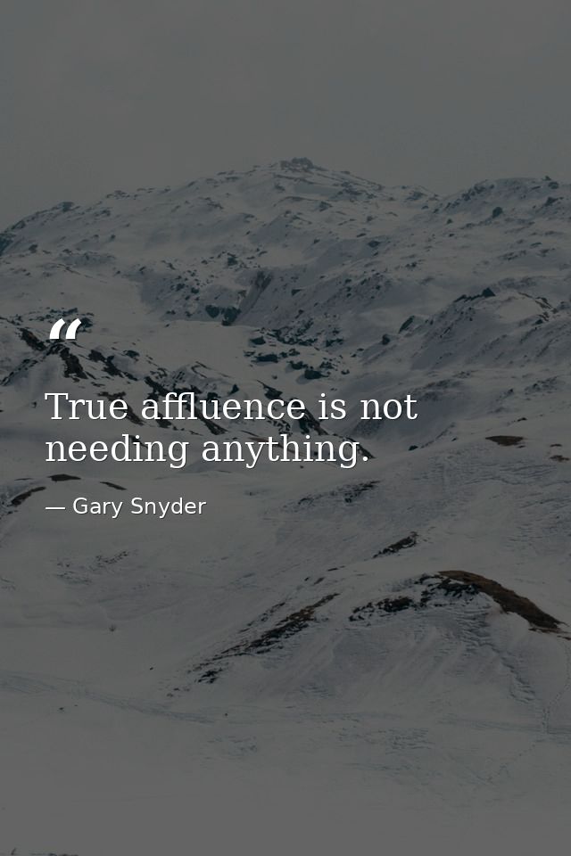 True affluence is not needing anything. — Gary Snyder