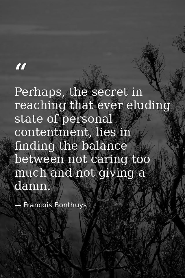 Perhaps, the secret in reaching that ever eluding state of personal contentment, lies in finding the balance between not — Francois Bonthuys