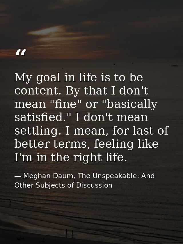My goal in life is to be content. By that I don't mean "fine" or "basically satisfied." I don't mean settling. I mean, f — Meghan Daum, The Unspeakable: And Other Subjects of Discussion