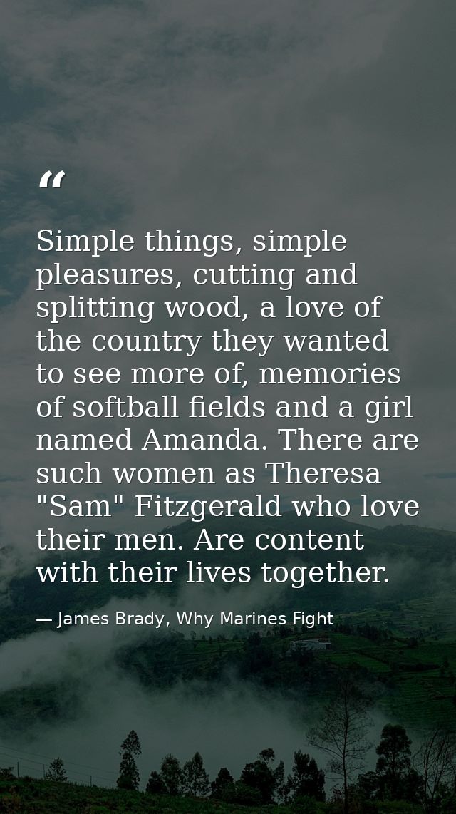 Simple things, simple pleasures, cutting and splitting wood, a love of the country they wanted to see more of, memories  — James Brady, Why Marines Fight
