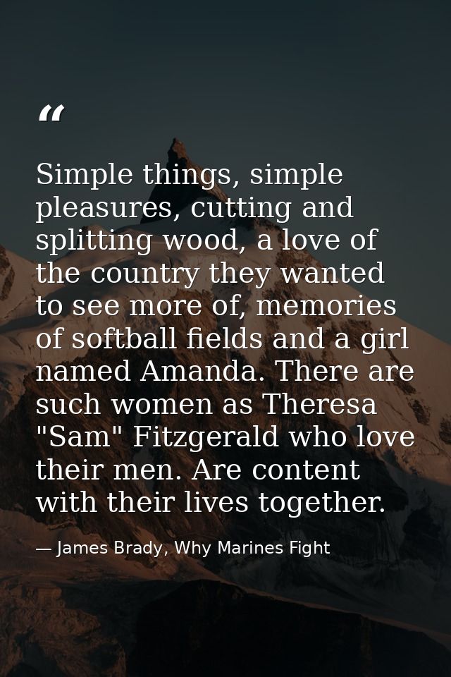 Simple things, simple pleasures, cutting and splitting wood, a love of the country they wanted to see more of, memories  — James Brady, Why Marines Fight