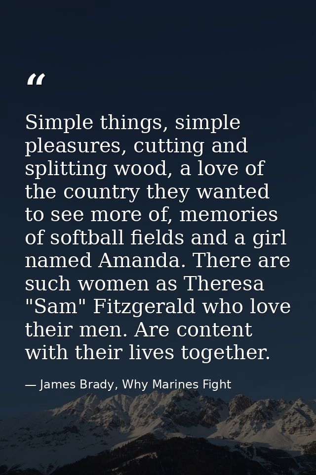Simple things, simple pleasures, cutting and splitting wood, a love of the country they wanted to see more of, memories  — James Brady, Why Marines Fight