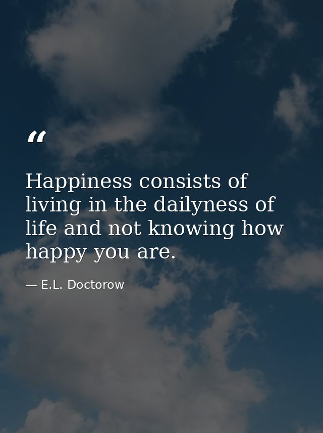 Happiness consists of living in the dailyness of life and not knowing how happy you are. — E.L. Doctorow