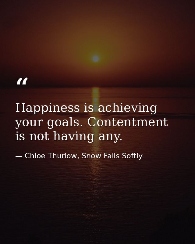 Happiness is achieving your goals. Contentment is not having any. — Chloe Thurlow, Snow Falls Softly