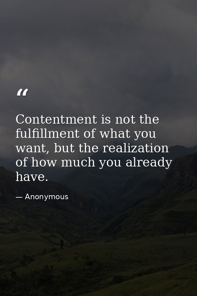 Contentment is not the fulfillment of what you want, but the realization of how much you already have. — Anonymous