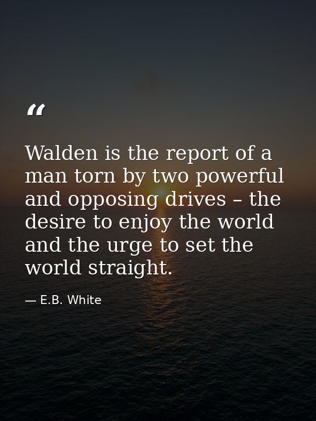Walden is the report of a man torn by two powerful and opposing drives – the desire to enjoy the world and the urge to s — E.B. White