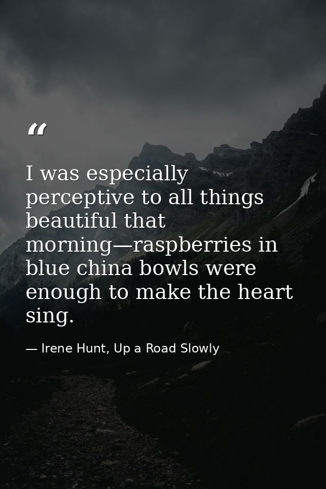 I was especially perceptive to all things beautiful that morning—raspberries in blue china bowls were enough to make the — Irene Hunt, Up a Road Slowly