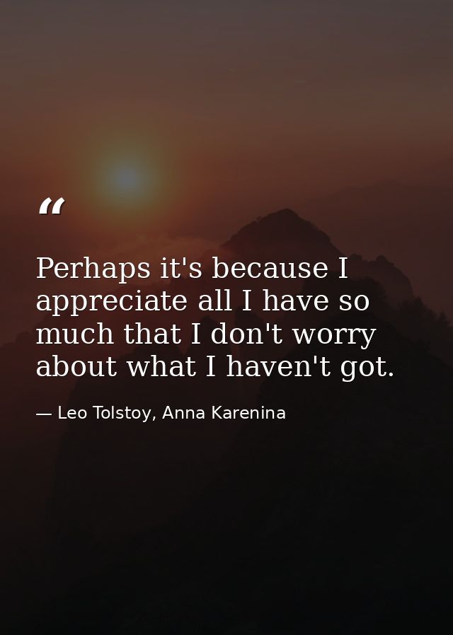 Perhaps it's because I appreciate all I have so much that I don't worry about what I haven't got. — Leo Tolstoy, Anna Karenina