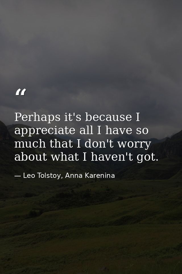 Perhaps it's because I appreciate all I have so much that I don't worry about what I haven't got. — Leo Tolstoy, Anna Karenina