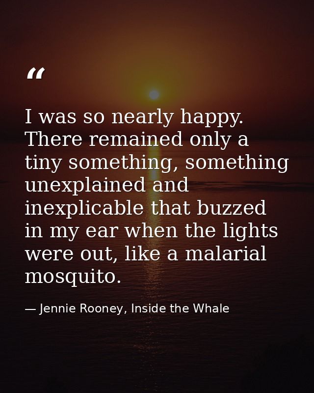 I was so nearly happy. There remained only a tiny something, something unexplained and inexplicable that buzzed in my ea — Jennie Rooney, Inside the Whale