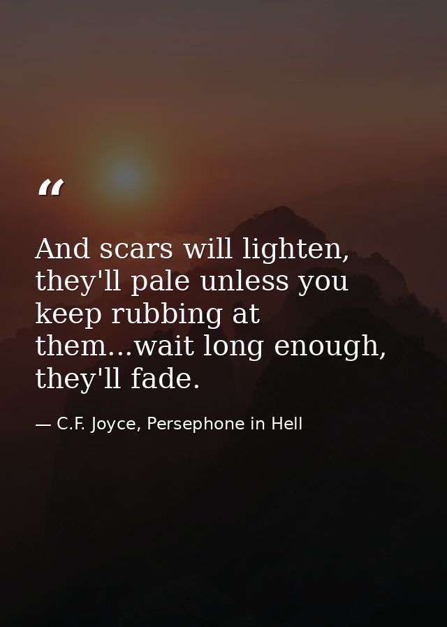 And scars will lighten, they'll pale unless you keep rubbing at them...wait long enough, they'll fade. — C.F. Joyce, Persephone in Hell