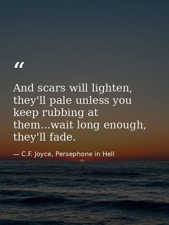 And scars will lighten, they'll pale unless you keep rubbing at them...wait long enough, they'll fade. — C.F. Joyce, Persephone in Hell
