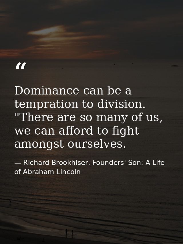 Dominance can be a tempration to division. "There are so many of us, we can afford to fight amongst ourselves. — Richard Brookhiser, Founders' Son: A Life of Abraham Lincoln