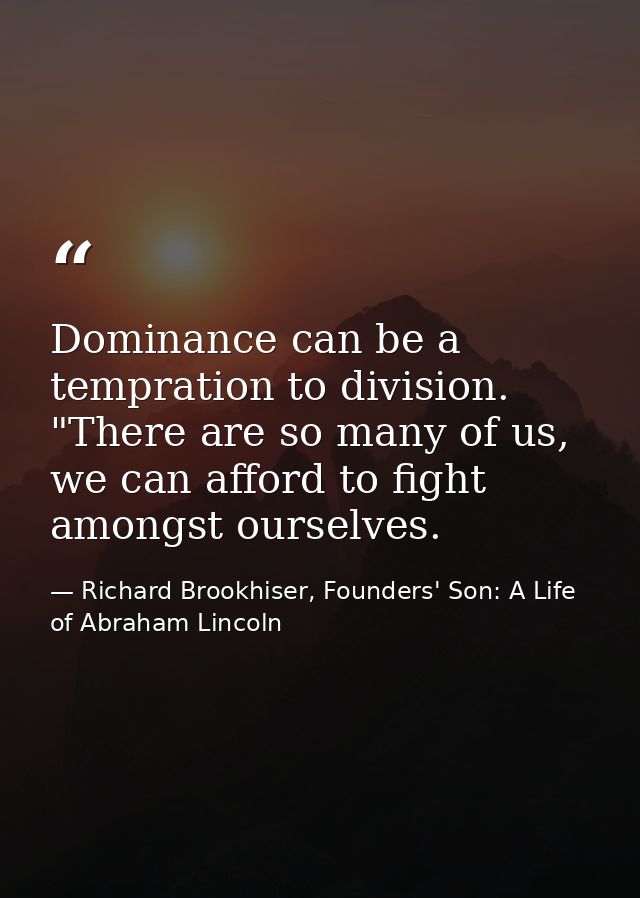 Dominance can be a tempration to division. "There are so many of us, we can afford to fight amongst ourselves. — Richard Brookhiser, Founders' Son: A Life of Abraham Lincoln