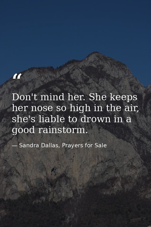 Don't mind her. She keeps her nose so high in the air, she's liable to drown in a good rainstorm. — Sandra Dallas, Prayers for Sale